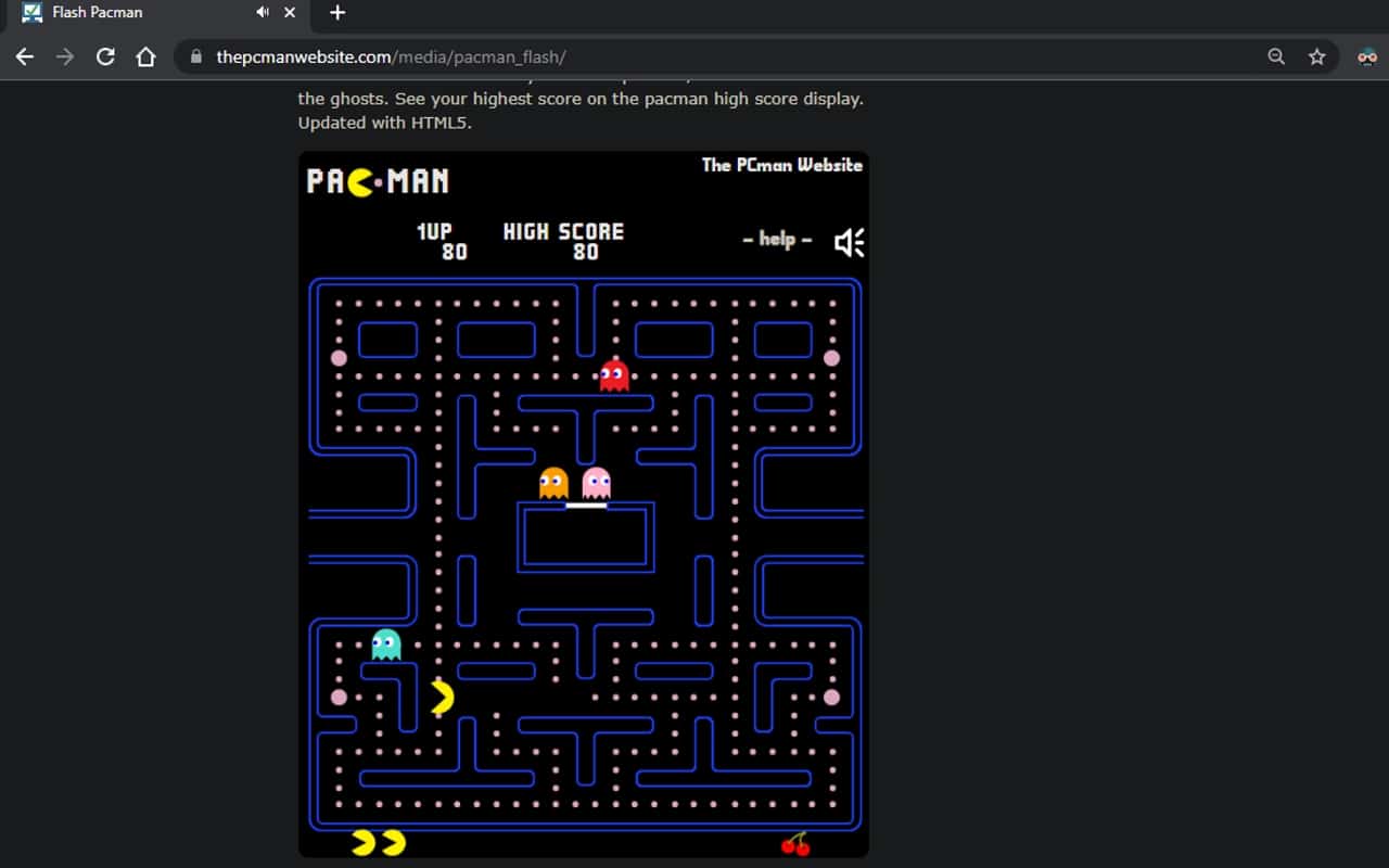 Play Pacman on Thepcmanwebsite